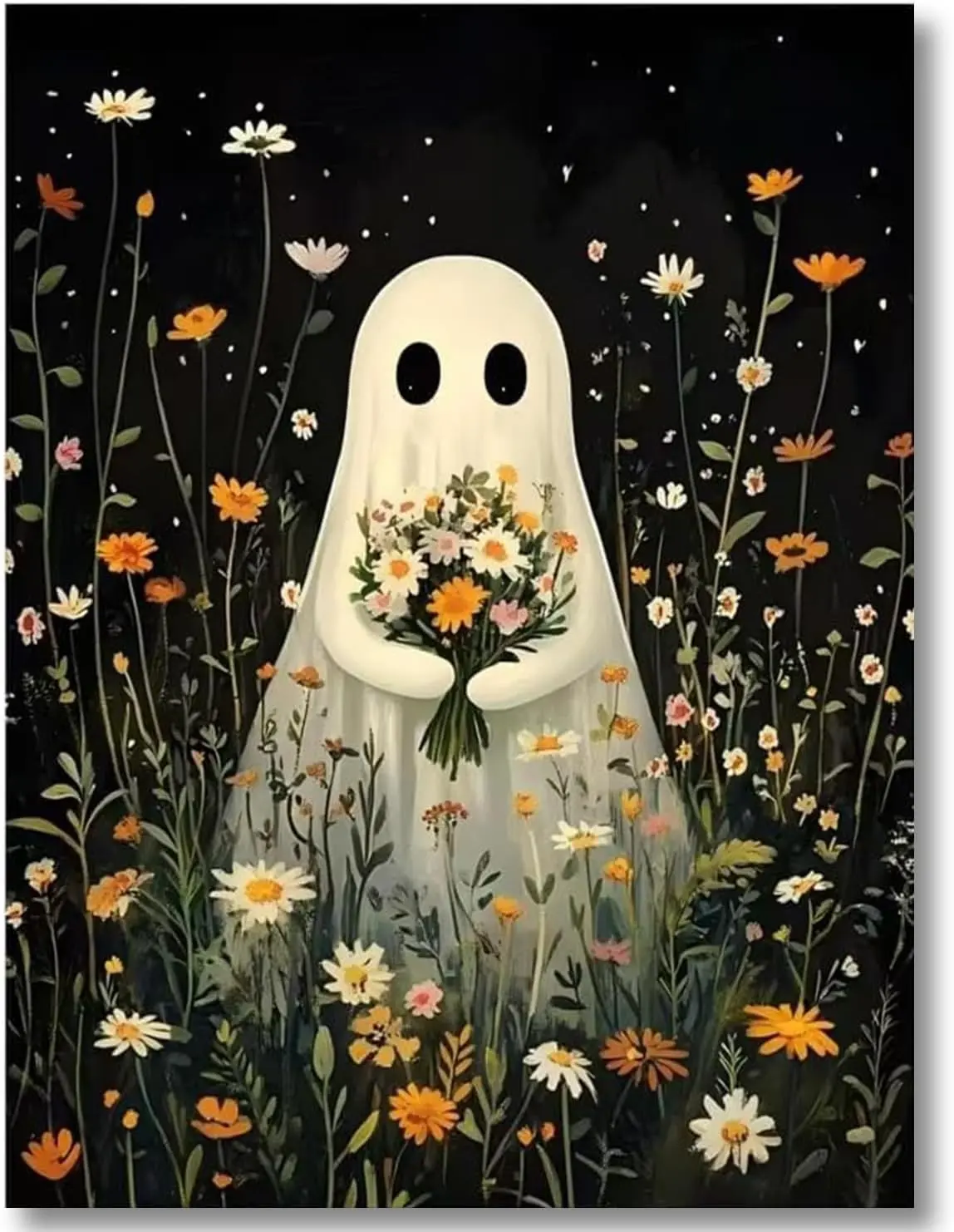 Ghost Flower Stamped Cross Stitch Kits for Adults - Halloween Embroidery Kits for Beginners Adults,11 CT Full Patterns Dimensions Counted Cross Stitch Kits for Adults Arts Craft 12x16 inch