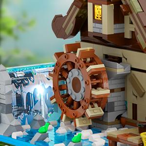 Wood Cabin Building Set with LED Light, 2570 PCS Wooden Forest House Mini Building Block Toy with Waterwheel Pond Animals, Big House Construction Model for Adults Teens Kids Boys Girls 10-12+