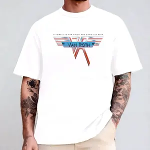 Van Roth Tribute Classic Rock Logo Comfort Color Letter Printed Tee Ring-Spun Cotton Soft-Washed T-Shirt Trendy Tops Perfect Gift
