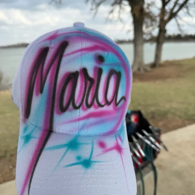 Airbrush Hat One Word - pink and teal Baseball Cap with Custom Name Design