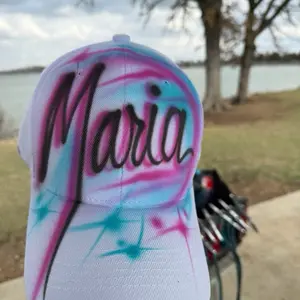 Airbrush Hat One Word - pink and teal Baseball Cap with Custom Name Design