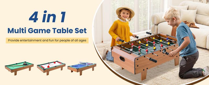 Costway 4-in-1 Multi Game Table, Combo Foosball Game Table Top w/Billiards, Ping Pong, Push Hockey for Home, Game Room, Family Night & Arcade, Wood Combination Game Table Set for Adults
