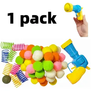 1 pack Cat Toys Set with Gun Launcher Toys, Pompom Balls, Cat Springs and catnip ball Funny Interactive Cat Toys for Sport, Chase, Catch, Interactive and Indoor Toys