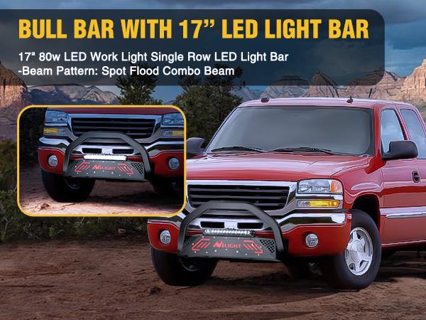 Nilight Bull Bar with Light fits 1999-2006 Chevy Silverado & GMC Sierra (07 Classic)/ 2000-2006 Suburban Tahoe & Yukon & XL / 2002-2006 Avalanche Front Bumper Grille Guard with Skid Plate Licence Hole