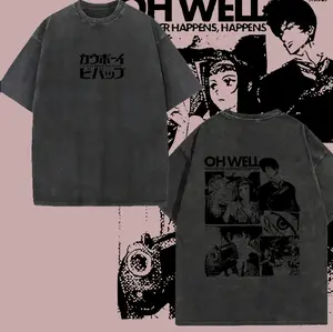 Retro Vintage Cowboy Bebop Anime Double Printed  Washed T-shirt Unisex Mineral Anime Manga Washed Heavy Cotton T-shirt, Gift For Anime Fan Lover