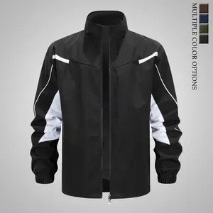 Men’s Stand Collar Reflective Panel Sports Jacket for Spring/Autumn, Outdoor Windproof Waterproof Cycling Jacket, Loose Fit Breathable Quick-Dry Top