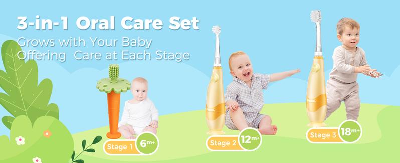 Papablic Baby Training Toothbrush Set for 6-24M, Carrot Teether & Bunny Sonic Brush, Teething & Brushing Stages, Fast Selling!