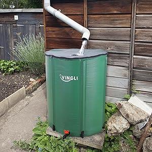 VINGLI 50 Gallon Collapsible Rain Barrel, Portable Water Storage Tank, Rainwater Collection System Downspout, Water Catcher Container with Filter Spigot Overflow Kit