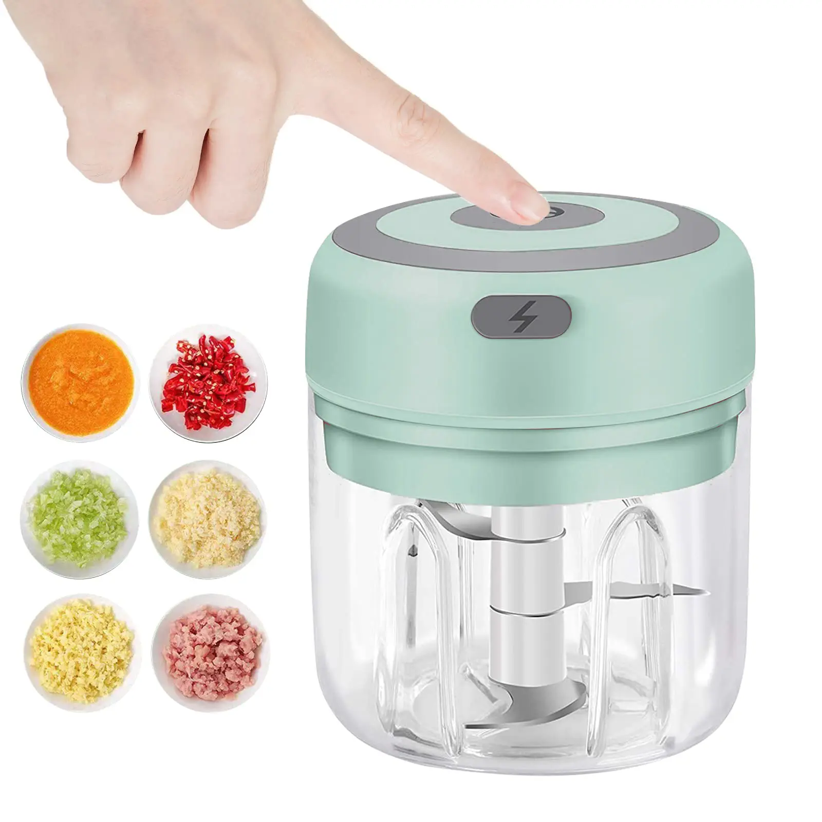 Multifunctional Food Chopper - USB Rechargeable, Portable Handheld Vegetable Chopper Tool, 250ml Mini Food Processor for Garlic, Onion, Fruit, Press Longer for Smoother Results, Quick Clean Parts
