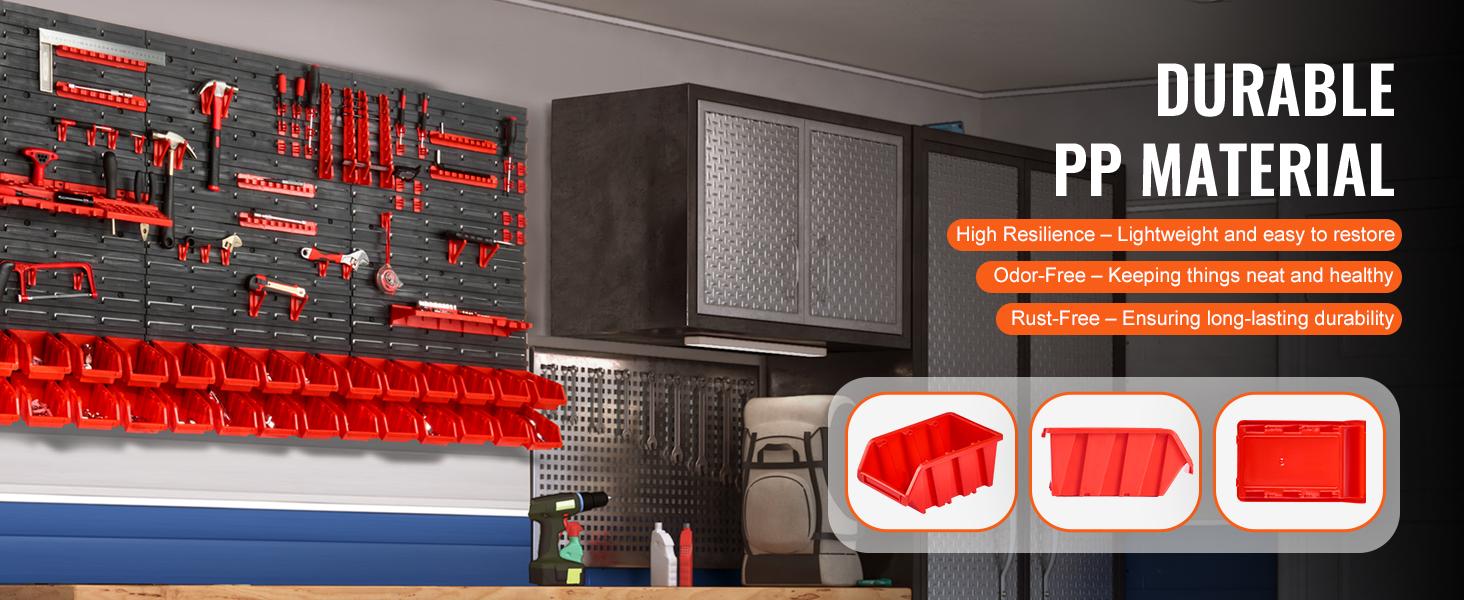 VEVOR Wall Mounted Storage Bins, TikTokShopBlackFriday, 30-Bin Parts Rack Organizer Garage Plastic Shop Tool with Wall Panels/Tool Holders/Hooks, Tool Organizer for Nuts, Bolts, Screws, Nails, Beads, Buttons VEVOR Super Brand Day