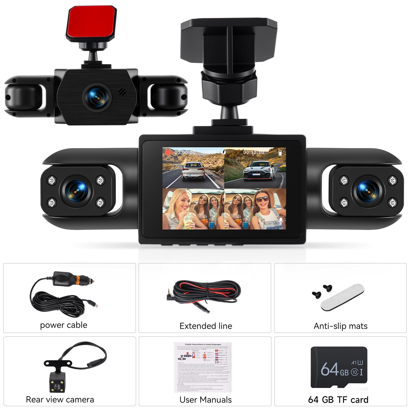 4 Channel Dash Cam Front and Rear Inside Left Right, Dash Camera for Cars, Touch Screen 2inch, Night Vision, 24/7 Recording Parking Mode Monitor Reversing Help,(option) 64G TF Card 4 Channel Dash Cam Front and Rear Inside Left Right, Dash Camera for Cars, Touch Screen 2inch, Night Vision, 24/7 Recording Parking Mode Monitor Reversing Help,(option) 64G TF Card