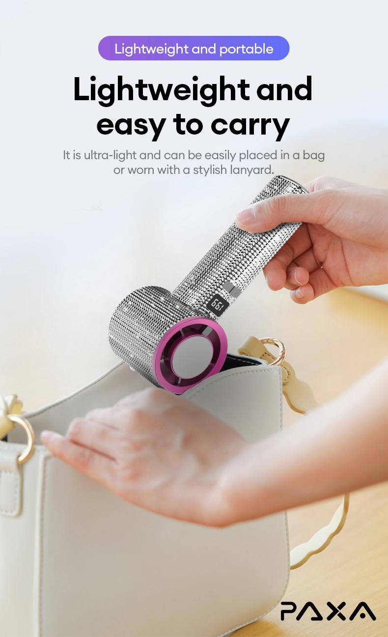 PAXA M15 Full Diamond Luxury Craftsmanship Portable Handheld Turbo Fan, 3 Gear Wind, Rechargeable Long Battery Life Hand Fan With Digital Display For Outdoor Activities, Travel, Office, Wonmen's gift