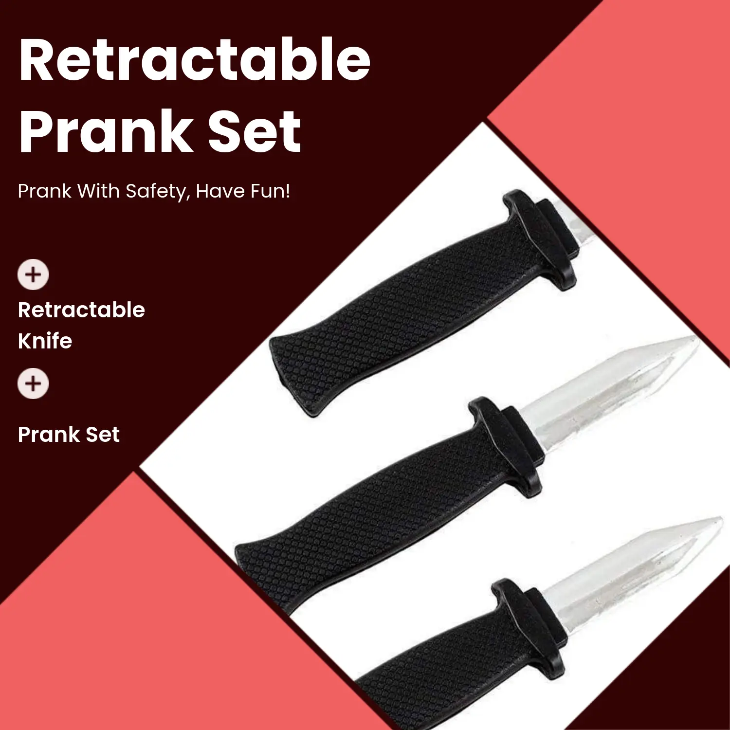"3pcs Retractable Knife Invisible Blade Prank Set | Fake Dagger Joke Props for Magic, Halloween & Party Spoofs | Funny Gag Toy for Friends & Prank Lovers | Safe Trick Fun | Valentine’s Day Countdown – Make Them Laugh & Spread the Love!"