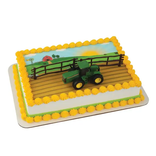 Tractor Cake Topper - Green Tractor Design on Yellow and Green Cake Decorations