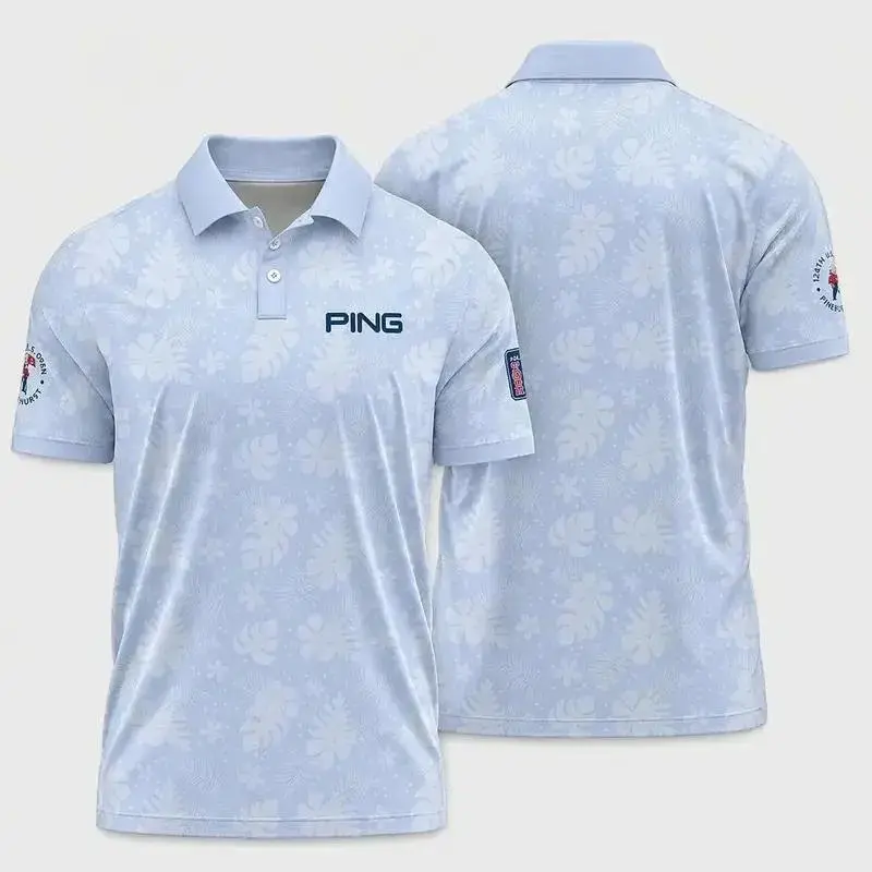 Men’s Tropical Floral Golf Polo Shirt, Light Blue Performance Apparel for Golf and Outdoor Sports