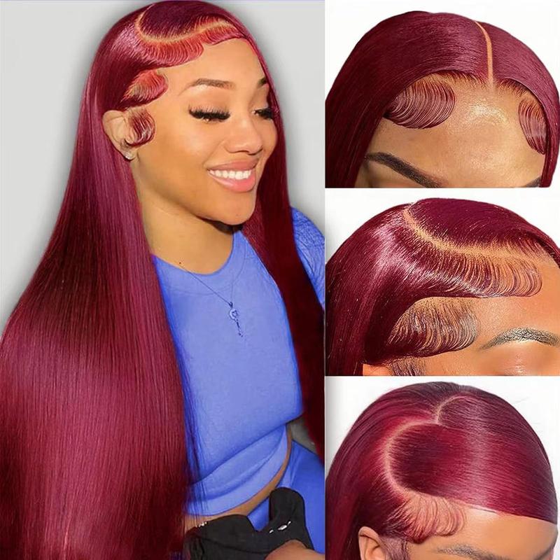 BABOSHOW 99J Burgundy Lace Front Wigs Human Hair Straight 13x6 HD Transparent Lace Frontal Wigs Human Hair Pre Plucked with Baby Hair 99J Body Wave Colored Lace Front Hair Wigs for Women