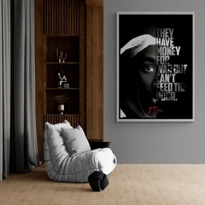 2Pac Tupac Inspired Hip Hop Wall Art Poster With Powerful Social Message Quote, Black and White Urban Street Culture Home Deco