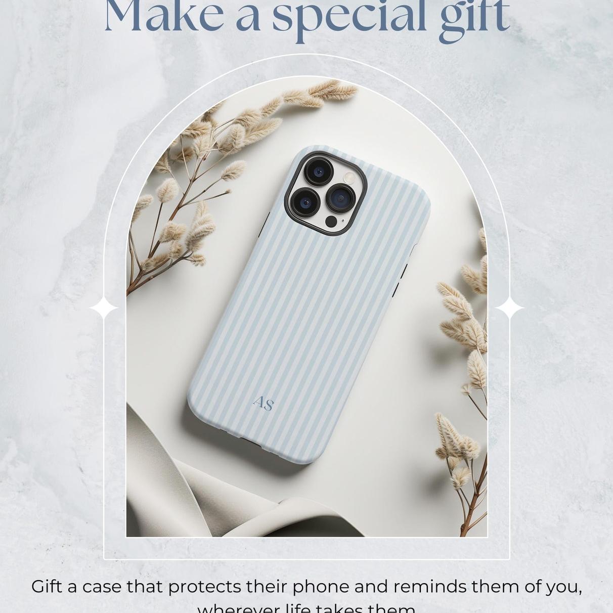 Personalized Blue Phone Case Custom Monogram Phone Case Aesthetic Striped Phone Case Summer Coastal Phone Case Preppy Phonecase Blue Beachy