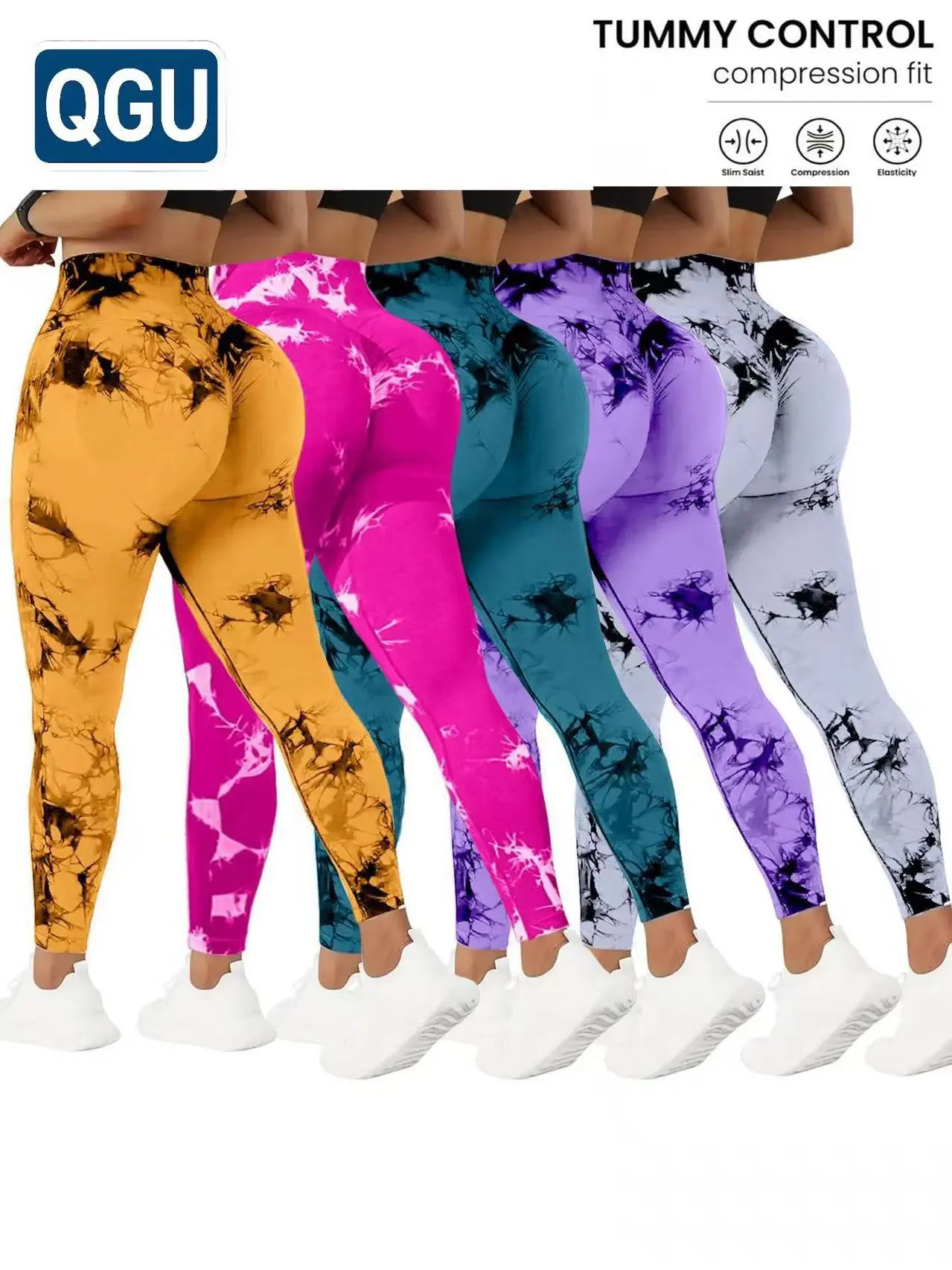 QGU 5-Pack Women's Tie Dye Skinny Leggings for Workout, Comfy High Stretch Athleisure Bottoms with Tummy Control and High Waist, Athleisure Leggings, Comfy Athleisure Bottoms