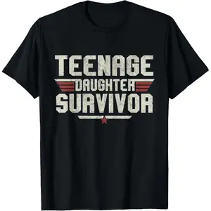 Teen Daughter Survivor T-Shirt - Short Sleeve Summer Medium Fit - Premium Fabric Classic Fit - Funny Gift for Dad & Mom - Vintage Father's Day Humor