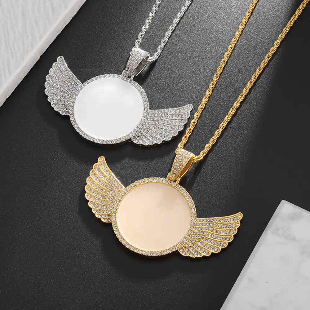 DIY Minimalist Metal Angel Wing Pendant Necklace - Angel-Themed, Decorative Rhinestones, Handmade, Metal-Plated Fashion Jewelry, Memory Photo Ice Crystal Zirconia, Autumn Rapper Chain, Men's Jewelry, Accessories for Women, Womens Gifts, Chains, Angel-Them
