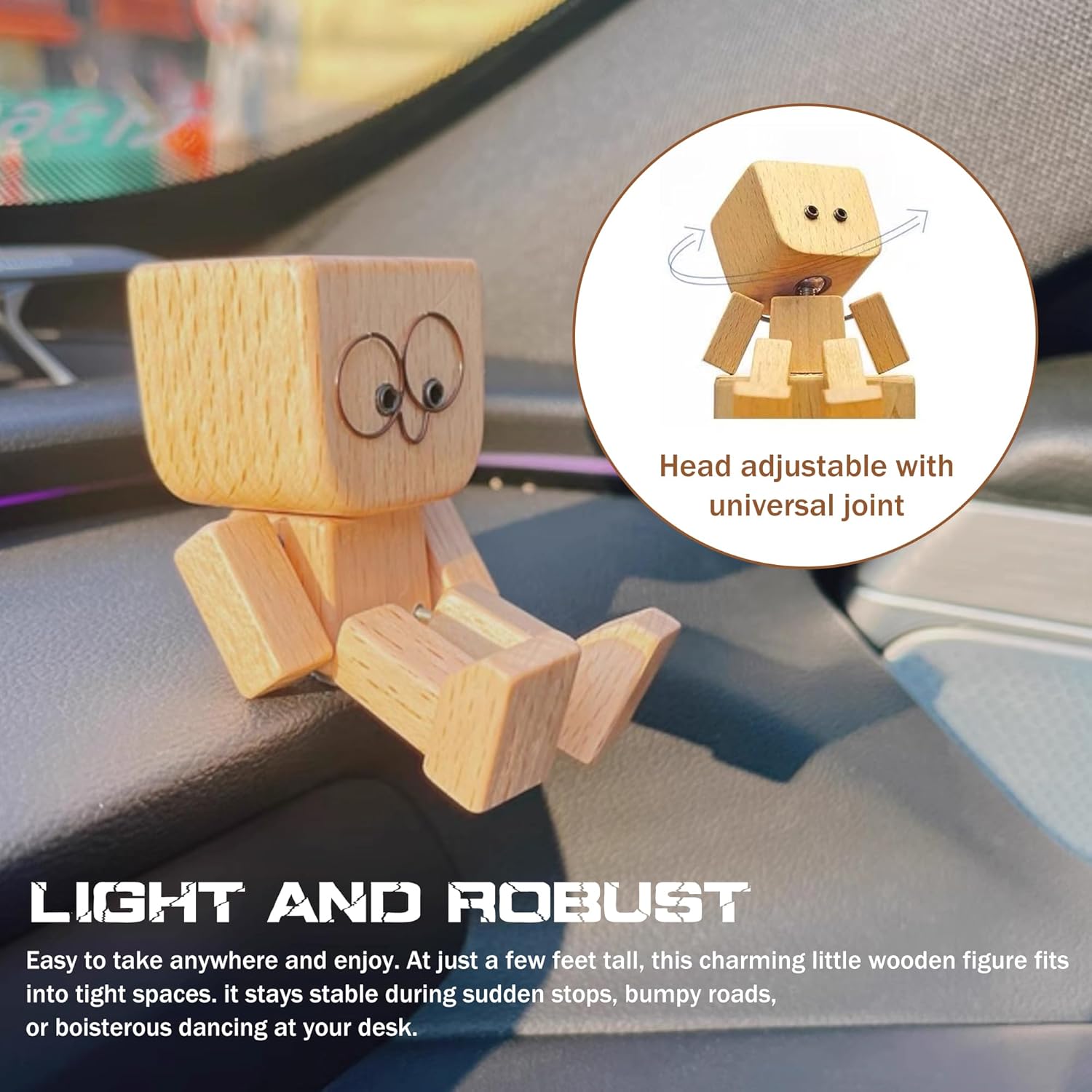 MUNBYN  Shaking Feet Wooden Doll - Shaking Wooden Man Figurine for Car Dashboard Decorations, with 12PCS Magnetic Expressions, Funny Bobblehead Desk Decor for Office Home, Creative Gift Idea
