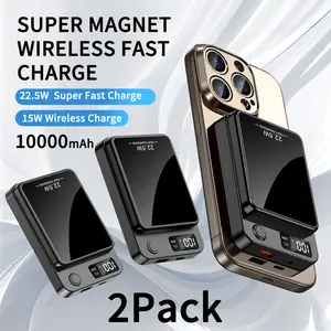 Magnetic Portable Power Bank, Wireless Charging Power Bank, 10000mAh, MagSafe Compatible, USB-C PD 22.5W Fast Charging, Lightweight and Portable, Compatible with iPhone 17/16/15/14/13 Series, and supports Qi wireless charging for Android devices (2 PACK)