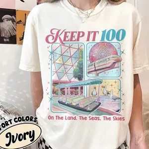 [Sale Up To 50%] Keep It 100 Comfort Colors Shirt, The Land The Seas The Skies WDW Tshirt, Retro Magic Kingdom Theme Park Tee, WDW Family Trip Gift, Graphic Streetwear T-shirt