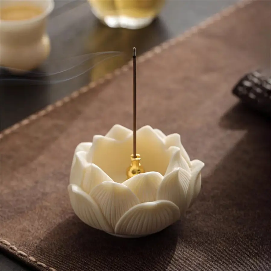 Ceramic Lotus Incense Burner, Bakhoor Burner, Brass Gourd Shape Holder, Yoga Meditation Spa Home Decor, Incense Stick Stand, Relaxing Aromatherapy Accessory, Aroma Scented Floral, Home Fragrance Decor, Bakhoor Incense Burners