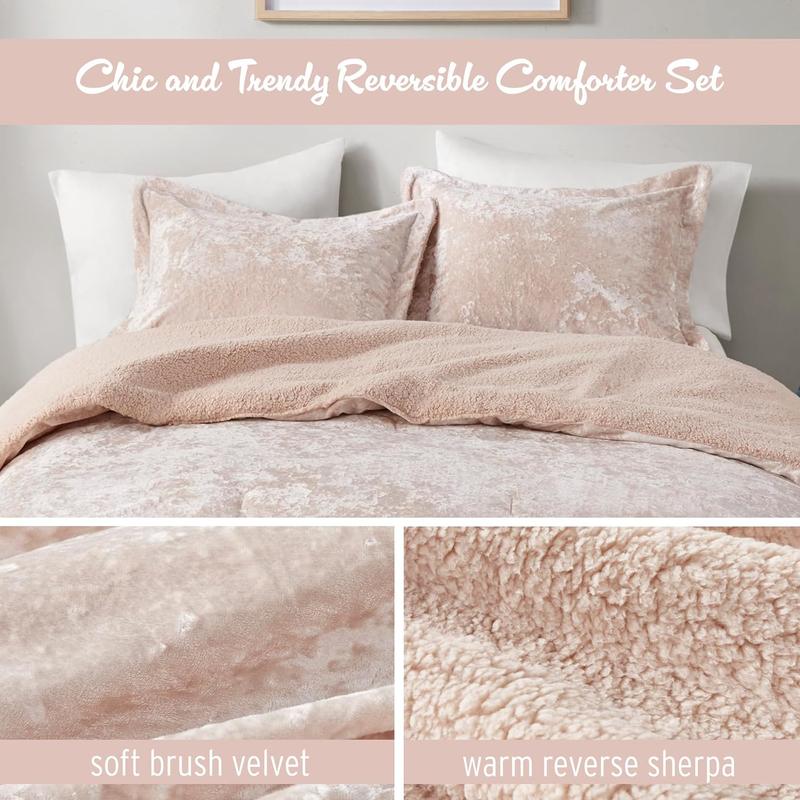 Intelligent Design Comforter Set, Reversible Velvet Comforter Set, Soft & Warm Sherpa Reverse, Winter Fluffy Comforter Bed Set with Shams, Mira Intelligent Design Comforter Set, Reversible Velvet Comforter Set, Soft & Warm Sherpa Reverse, Winter Fluffy Comforter Bed Set with Shams, Mira