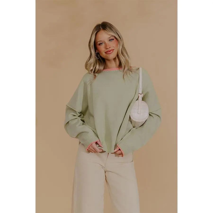 Weekend Wander Knit Sweater Top in Sage