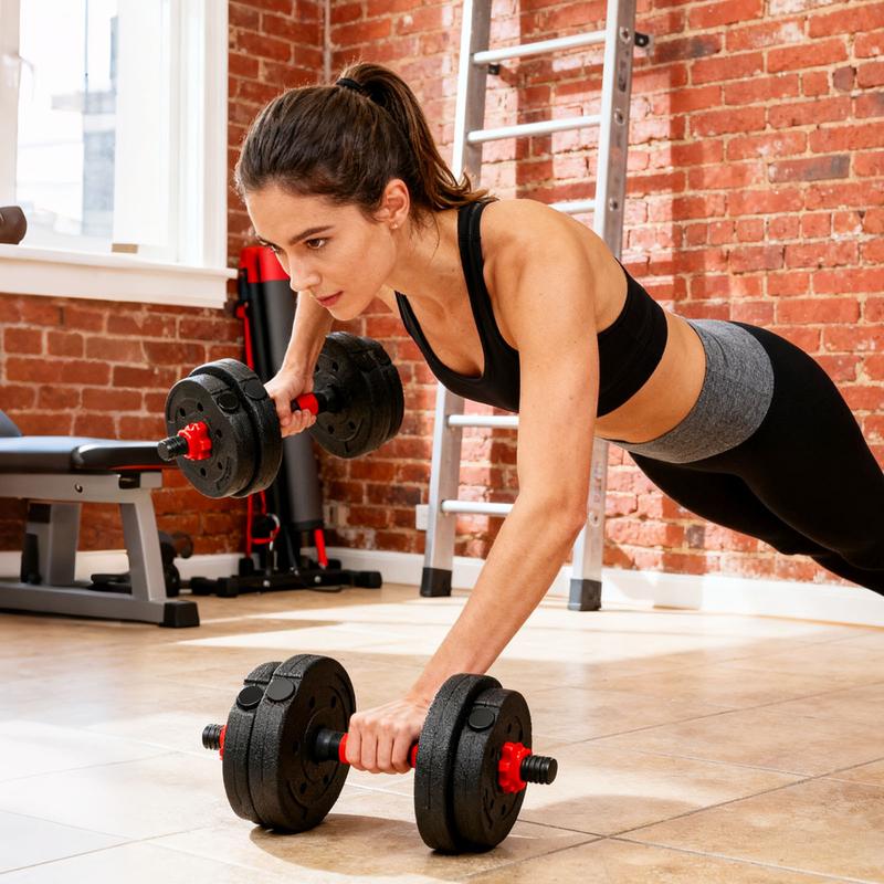 22LB Adjustable Dumbbell Set, Barbell with Thick Connecting Bumper Plate Combo for Strength Gym Training, Men and Women Free Weight Set Fitness Home Equipment