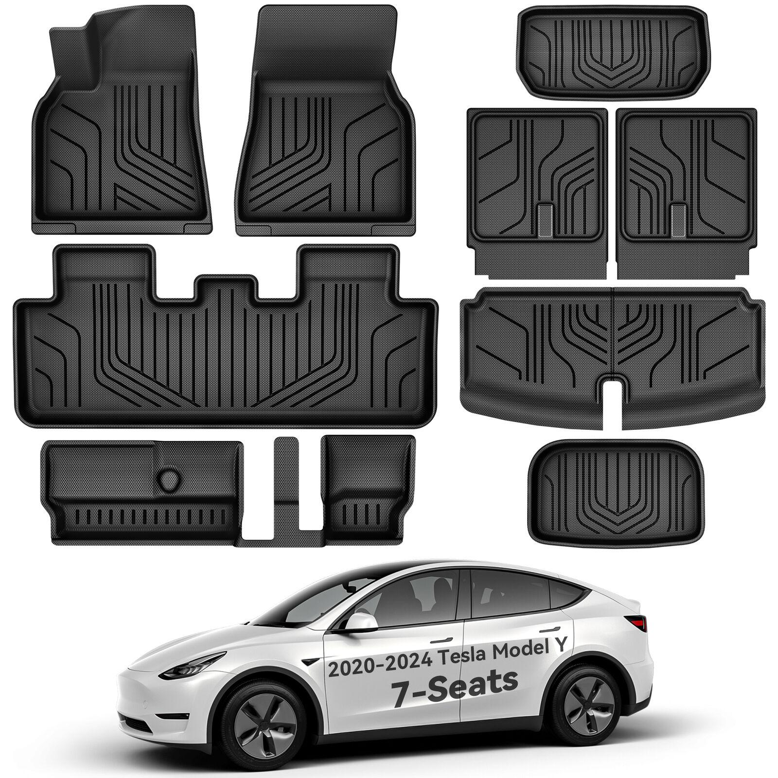 YITAMOTOR 9PCS Tesla Model Y Floor Mats 7 Seater 2021-2024 Cargo Mats Full Sets, 3D Anti-Slip Rear Trunk Mat Cargo Liners Interior
