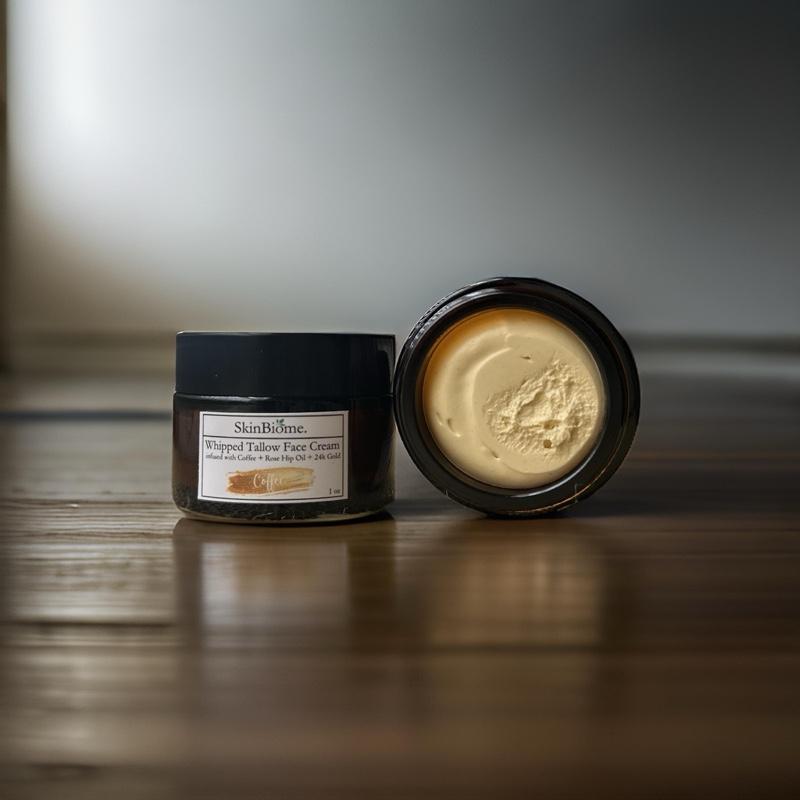 SkinBiome Whipped Tallow Face Cream Infused with Coffee & 24k Gold Flake- Face Moisturizer- Firming Cream- Caffeine Face Cream