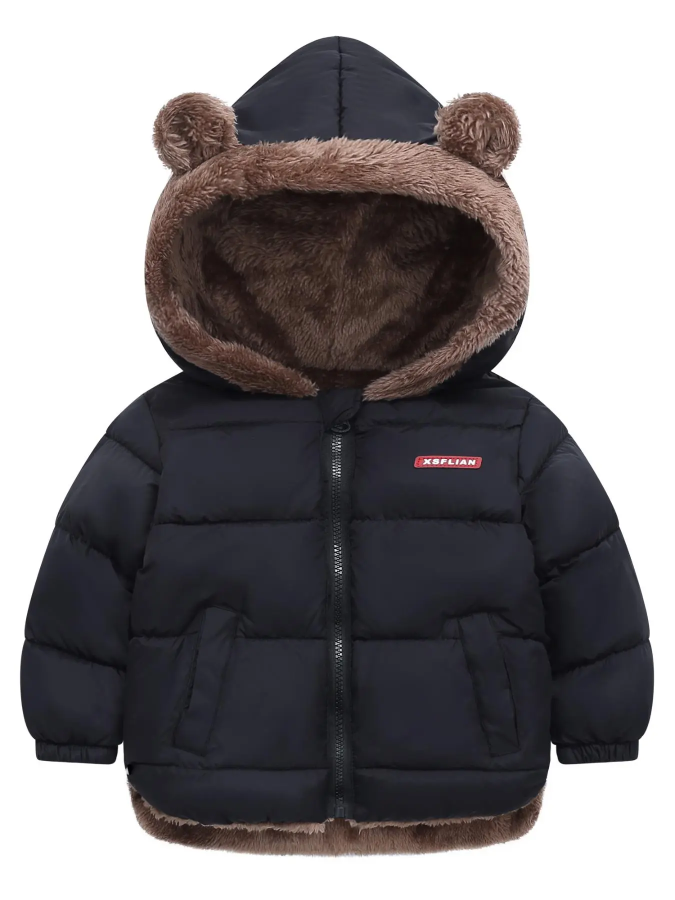 Autumn Winter Hooded  Coat, Unisex  Zipper Pocket  Jacket,  Warm Outerwear for Boys and Girls