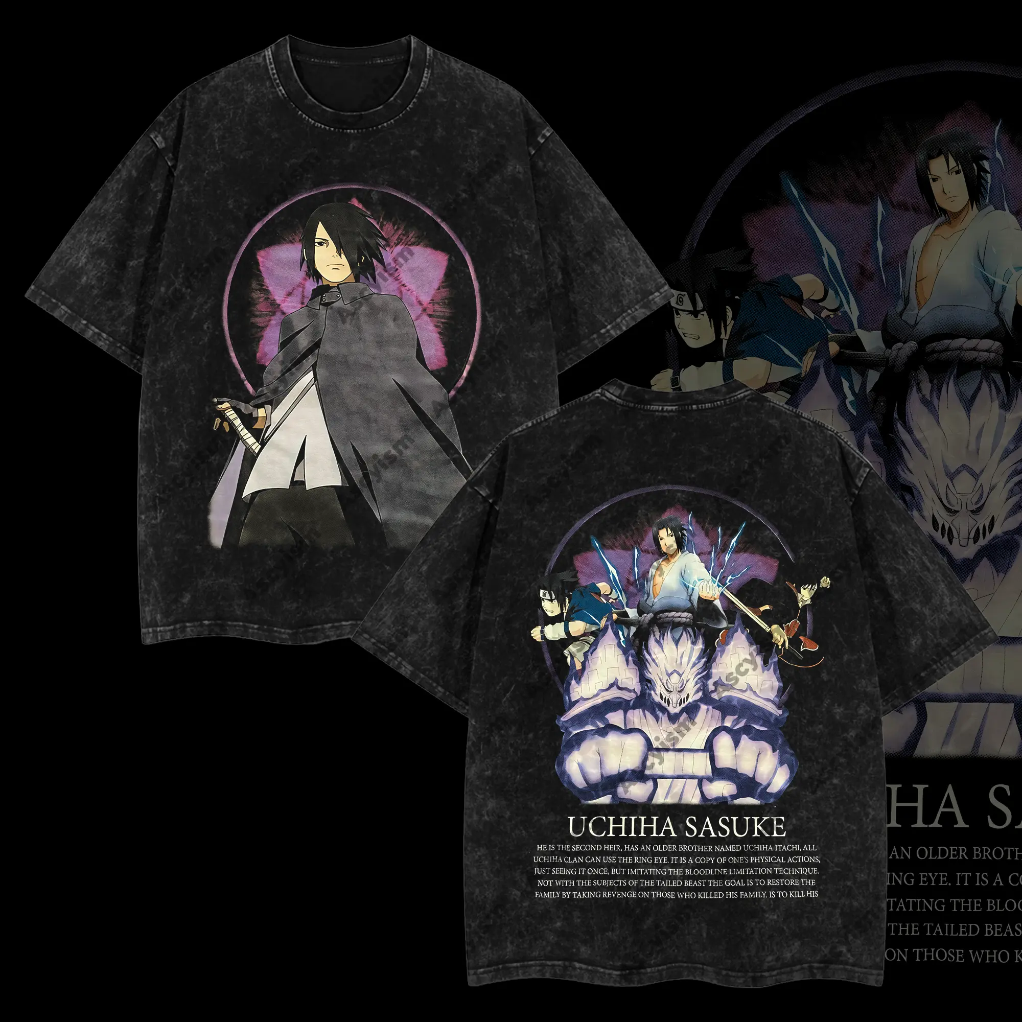 "Sasuke Susanoo" Naruto Collection Retro Vintage Unisex Oversize Anime Manga Acid Washed Heavyweight Cotton T-shirt, Anime Merch, Gift For Anime Fan.