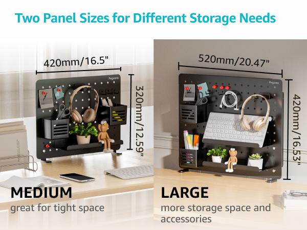 Clamp-on Desk Pegboard, Desk Organizer for Office Gaming Home, Magnetic Metal Peg Board with 15 Accessories, Privacy Panel for Office, 20.4" x 16.5", Large, Black