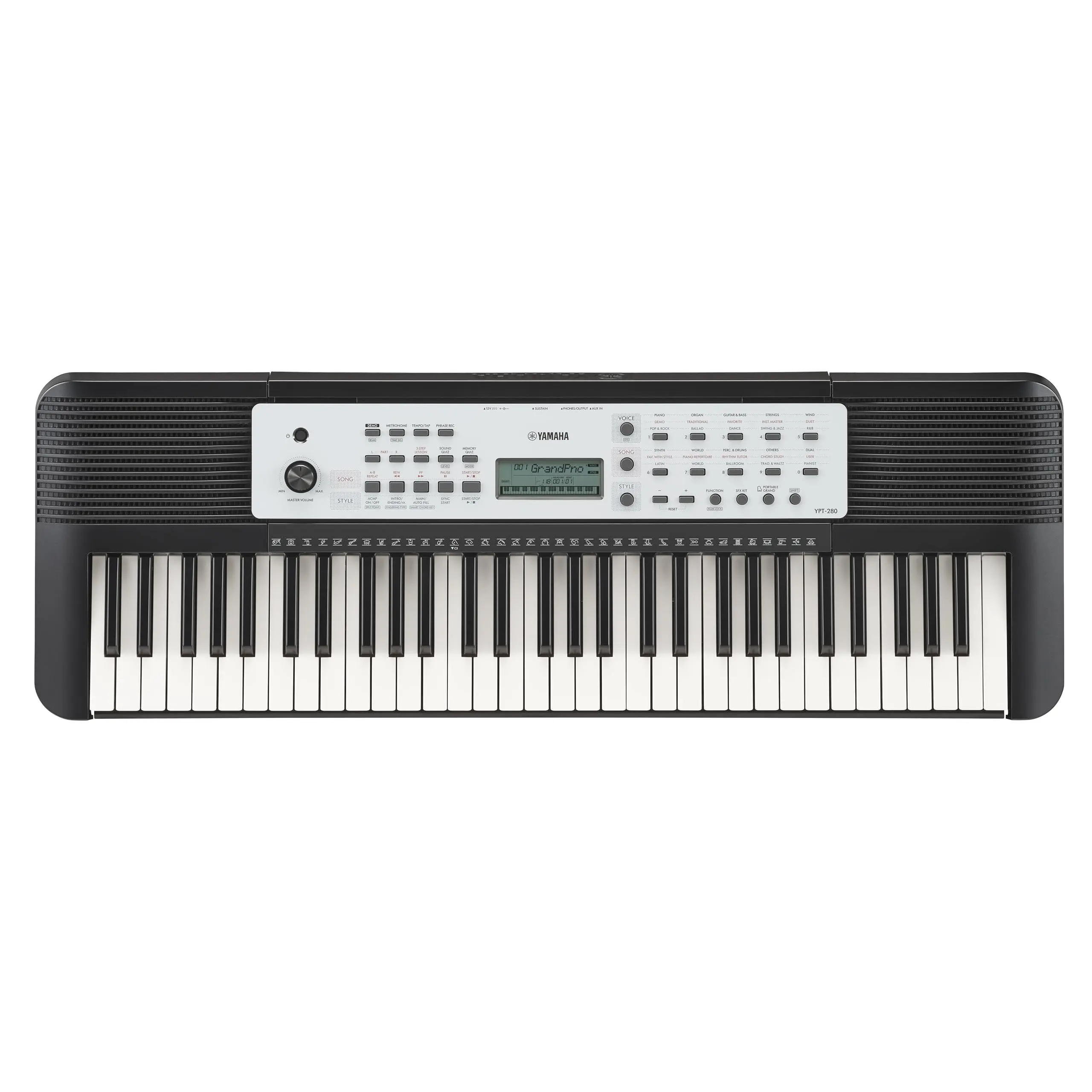 Yamaha YPT280 61-Key Portable Keyboard for Beginners, with Built-In Songs, Quiz Mode, Music Rest, Power Adapter & Music Learning Features