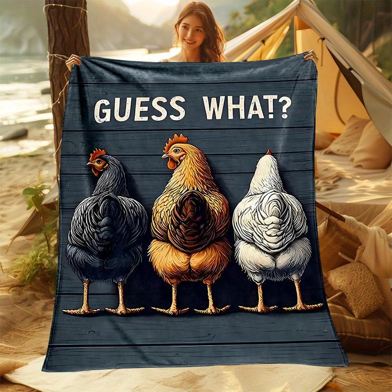1pc Contemporary Reversible Flannel Fleece Throw Blanket - Cartoon Chicken Backside Guessing Game Print, Digital Print, All-Season Cozy Office Nap & Home Blanket, Gift for Family and Friends