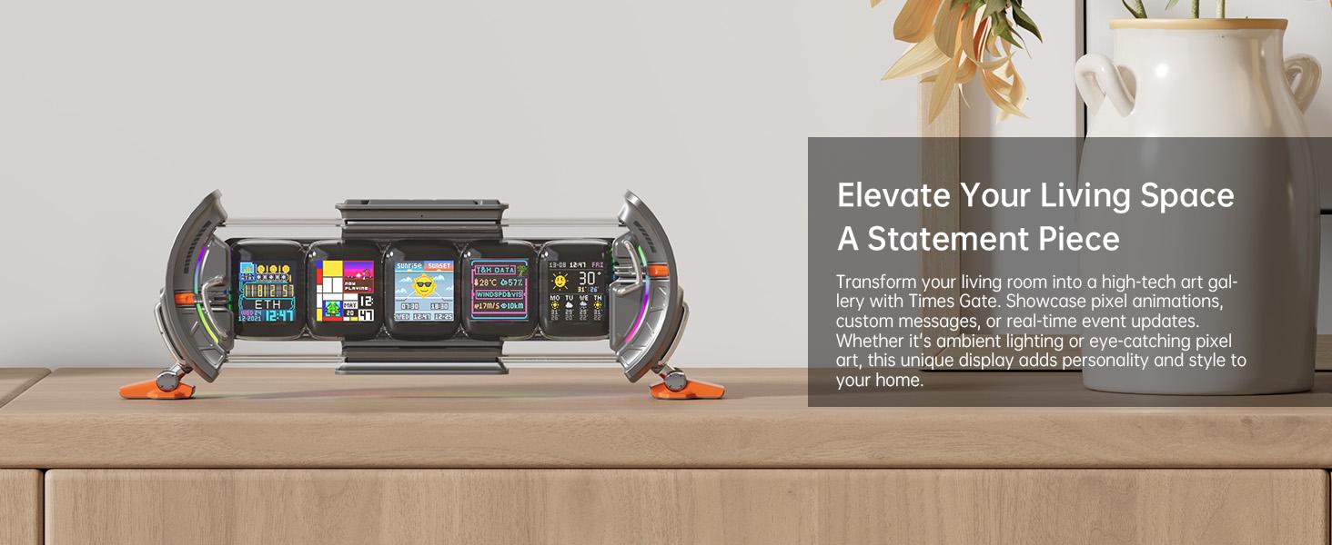 Divoom Times Gate - Cyberpunk Gaming Setup Digital Clock with Smart APP Control, WiFi Connect, RGB LED Display, Personalized Dashboard, Pixel Art for Gaming Room & Office Decor Sliver