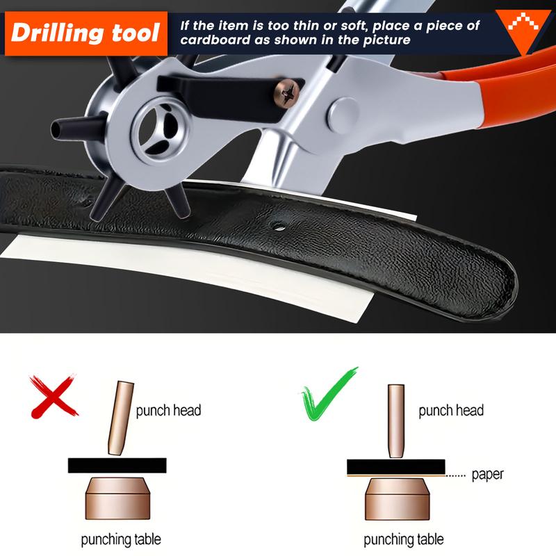 Multifunctional Belt Hole Punching Tool, Professional PU Leather Paper Hole Punching Tools, Portable Handheld Hole Punch for Home & Daily Industrial Use