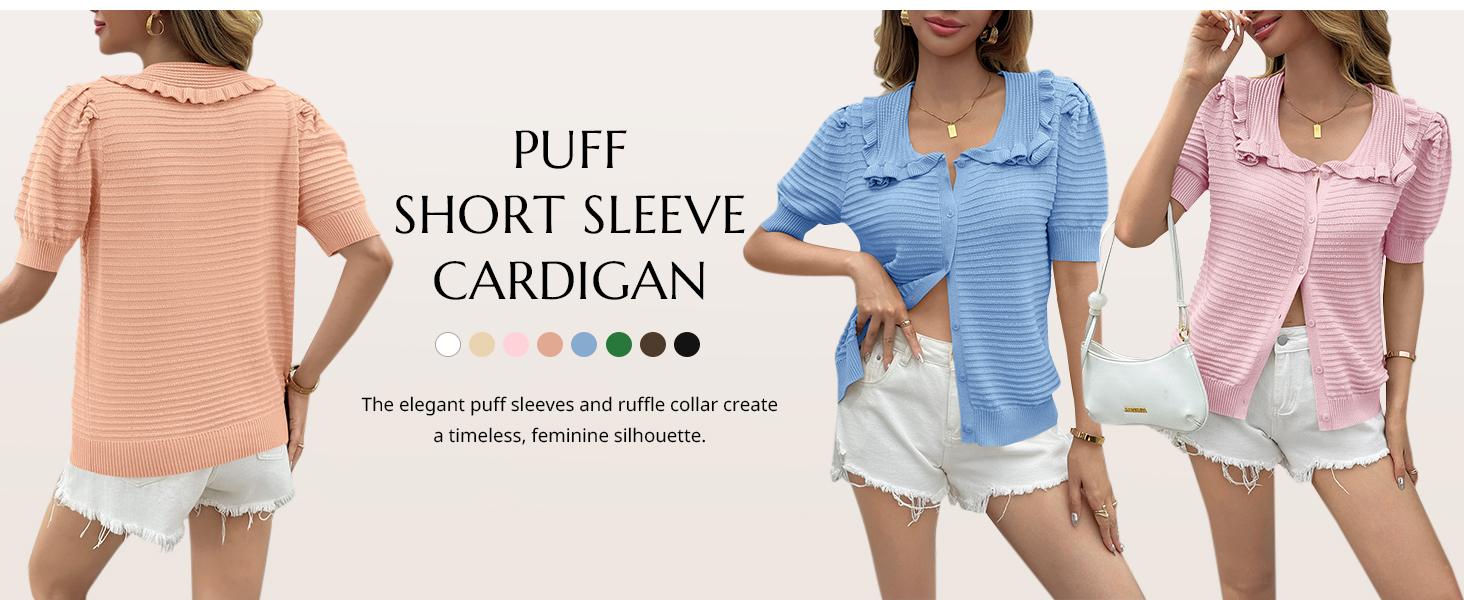 Cicy Bell Womens Ruffle Cardigan Sweater Puff Short Sleeve Button Up Eyelet Tops Ribbed Knit Peter Pan Collar Cardigans Cicy Bell Womens Ruffle Cardigan Sweater Puff Short Sleeve Button Up Eyelet Tops Ribbed Knit Peter Pan Collar Cardigans