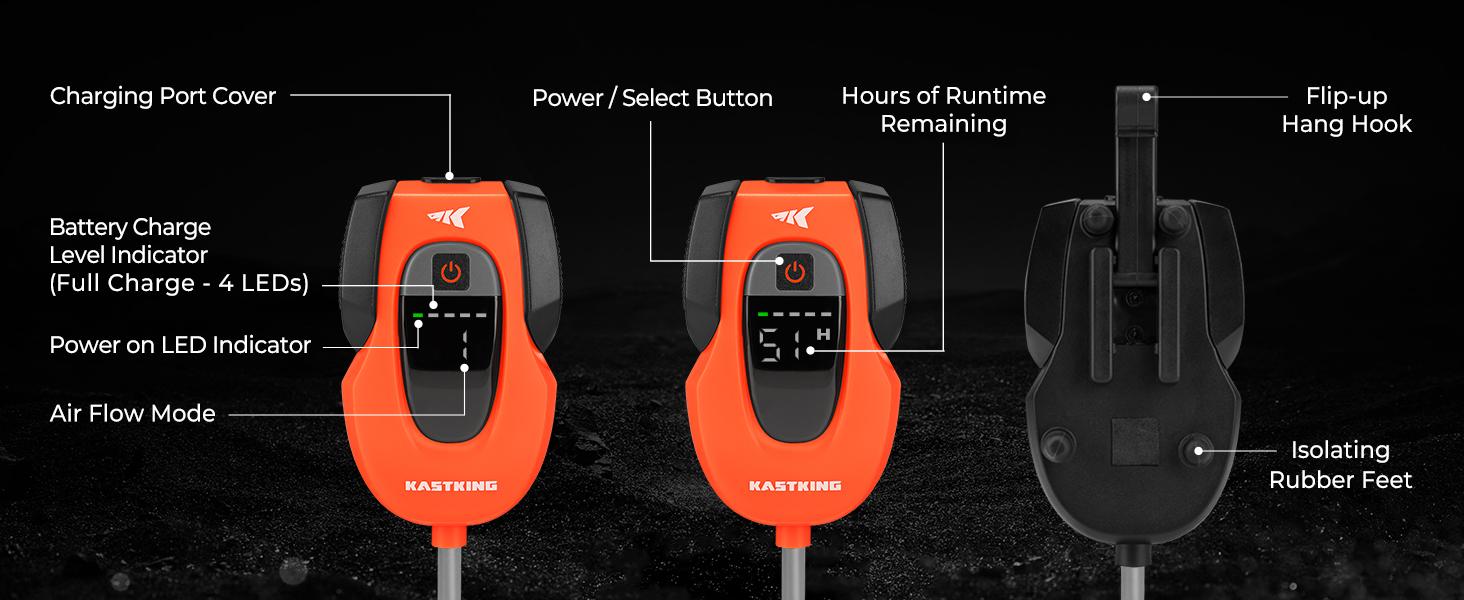 KastKing Li3 Aerator Pump - Rechargeable Battery, Real-Time Display, Multiple Airflow Settings, Aerator for Fish and Bait Buckets, Live Bait Aerator and More
