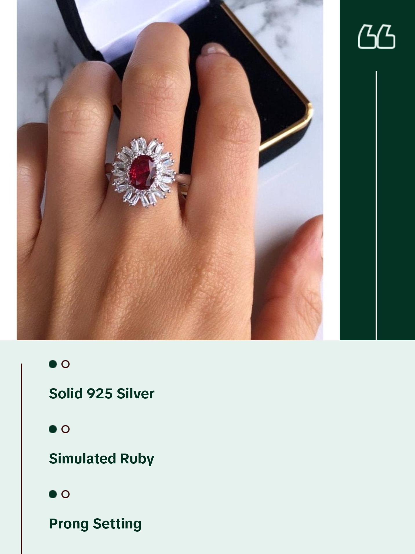 Oval Cut Ruby Halo Sterling Silver Ring, size 8.5