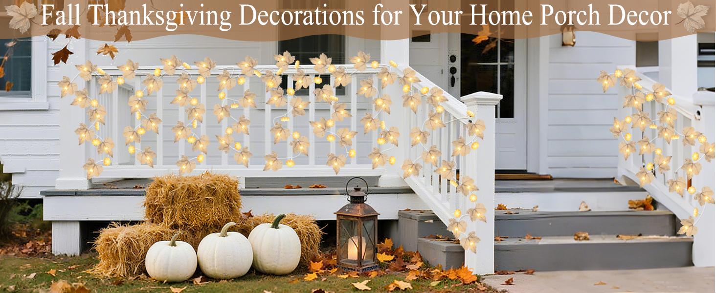 2 Pack Fall Maple Leaves Garland with Lights Fall Decor, 3D Pumpkin Lights & 40 LEDs, Total 14.4Ft Maples Leaf Garland Fall Lights Thanksgiving Decorations for Home Indoor Outdoor Mantle Fireplace Porch Table Decor