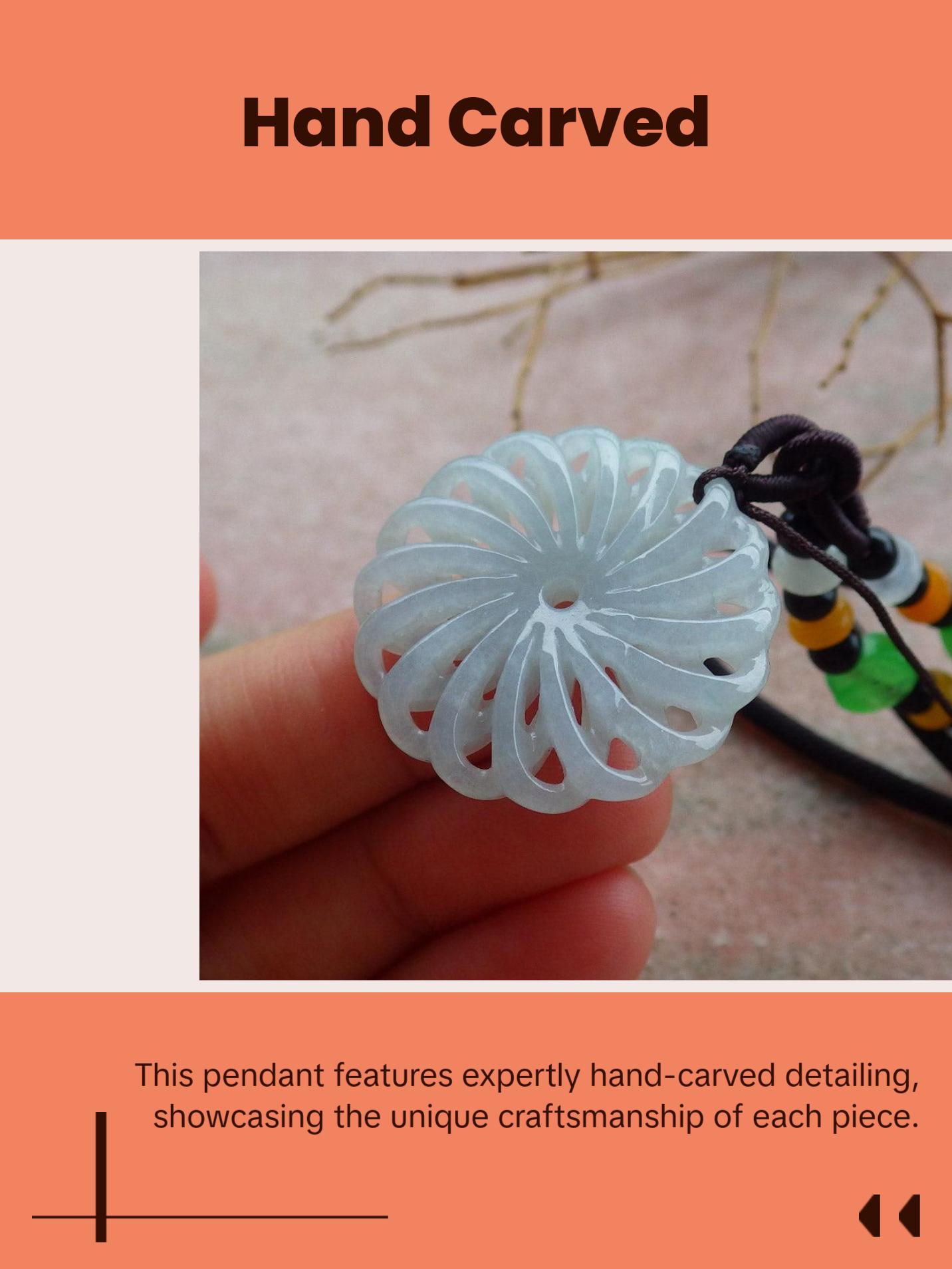 Certified Hand Carved Light Green Natural Myanmar Burma A Jade jadeite Coin Knotte Flower Circle Pendant Necklace