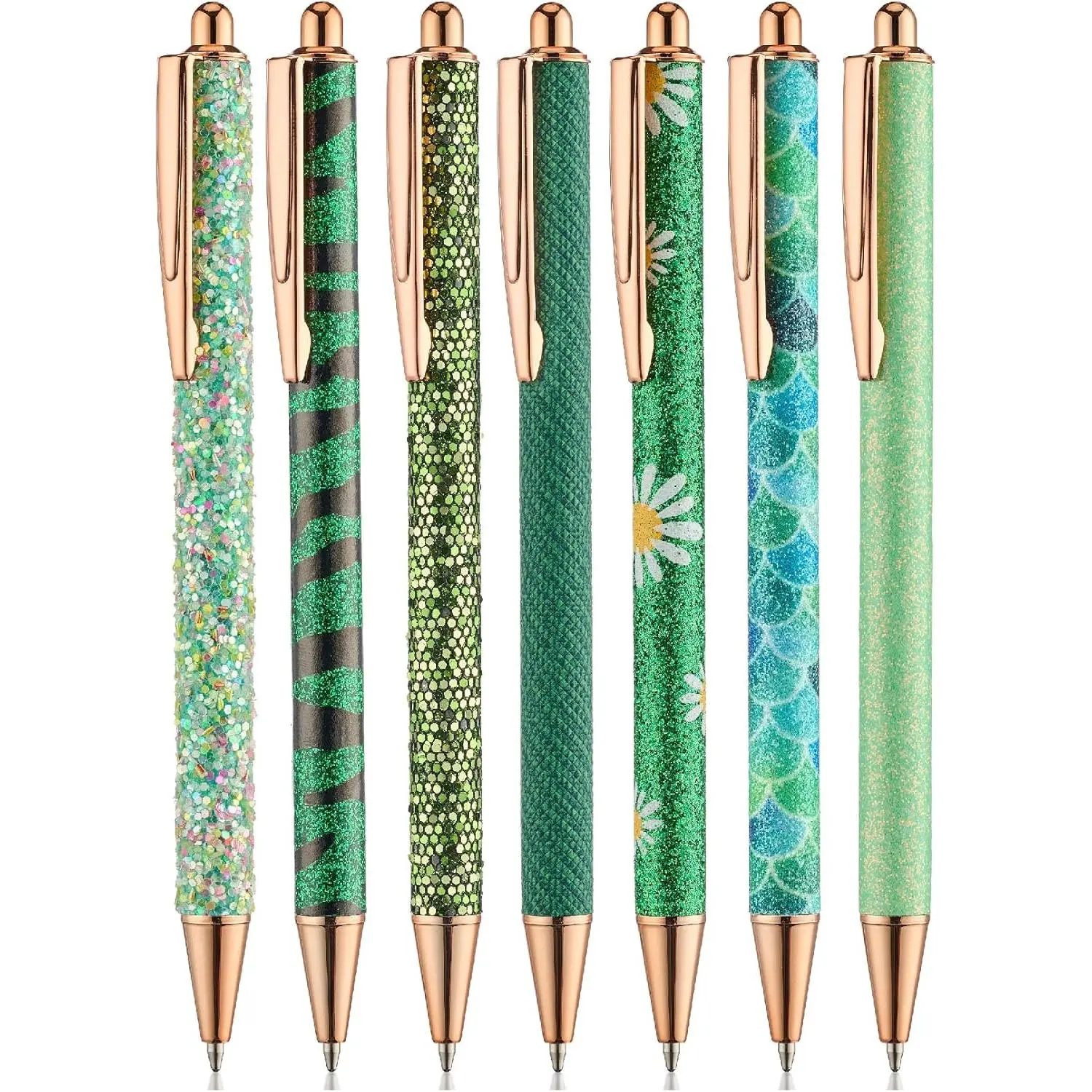 Mr. Pen- Fancy Pens for Women, 7 Black Ink Ballpoint Pens with 10 Refills, 1.0mm, Rose Gold Reverie, Glitter Cute Pens for Journaling