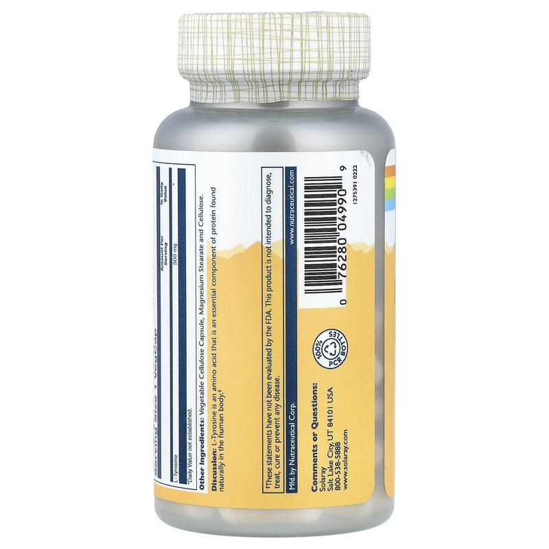 Solaray L-Tyrosine, 500 mg, 50 VegCaps