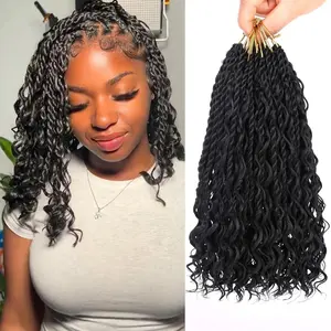 10 Inch 9 Packs Boho Senegalese Twist Crochet Hair with Curly Ends Short Bobo Island Twist Crochet Braids with Curls Pre-Looped Natural Black Boho Goddess Twist Braids for Black Women 1B#