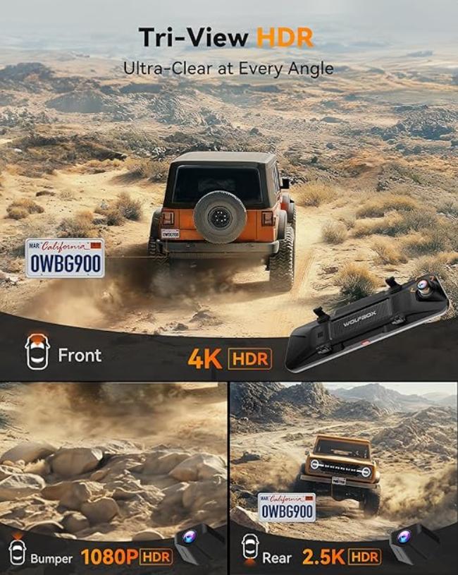 WOLFBOX G900 PRO Mirror Dash Cam with STARVIS 2 IMX678 128GB Card 5.8GHz WiFi 4K Front 2.5K Rear Video TikTokShopHolidayHaul Dashcam for Cars